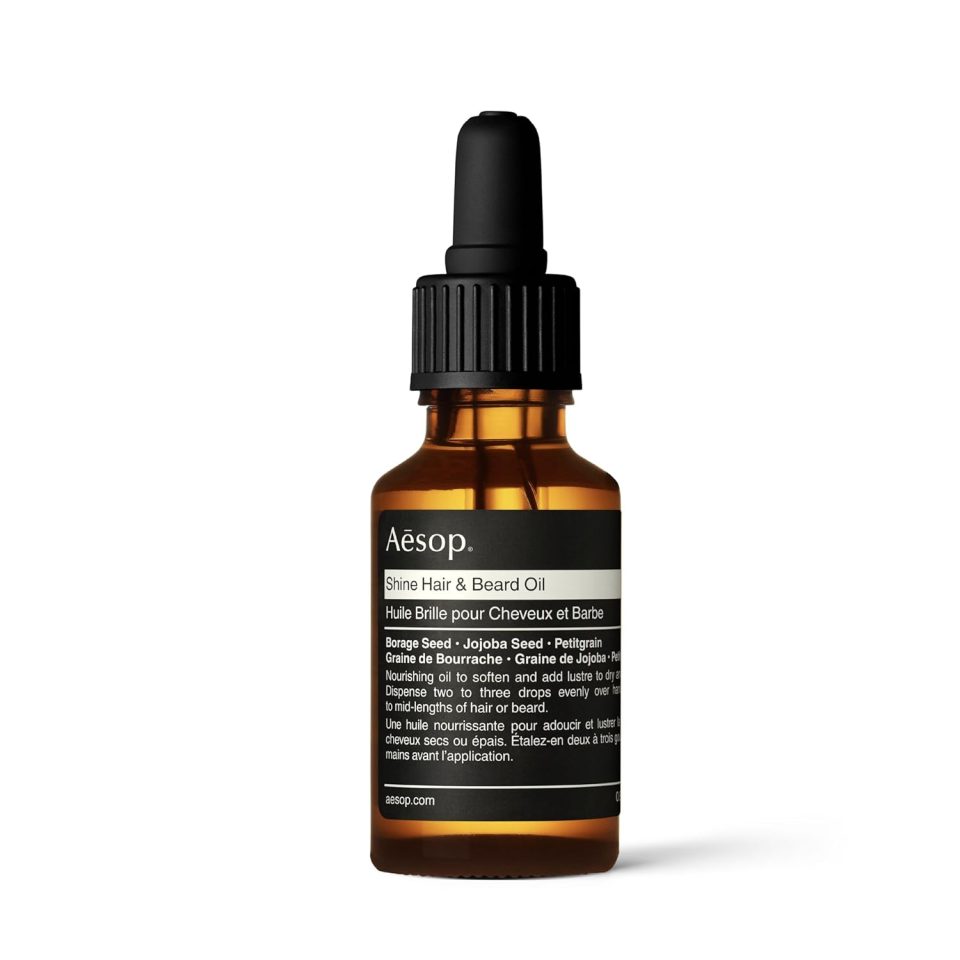 Aesop Shine Hair and Beard Oil | Moisture-Rich. Silicone-Free Oil for Full Beards and Hair | Softens Coarse Texture | No Greasy Buildup | Earthy Citrus Scent | 0.8 oz / 25 mL
