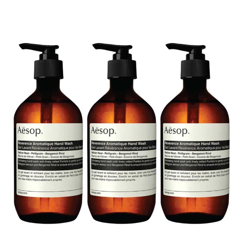 Aesop Reverence Aromatique Hand Wash | Gentle Exfoliating Hand Wash with Finely Milled Pumice | 500mL / 16.9 oz (Pack of 3)