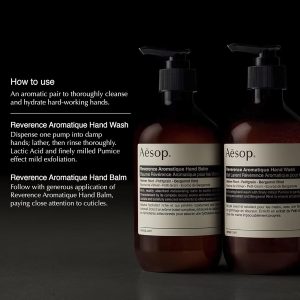 Aesop Reverence Hand Wash & Balm Set | Woody. Earthy. Smoky Duo that Exfoliates & Hydrates Hands Soft. Purified Hands | 16.9 oz / 500 mL