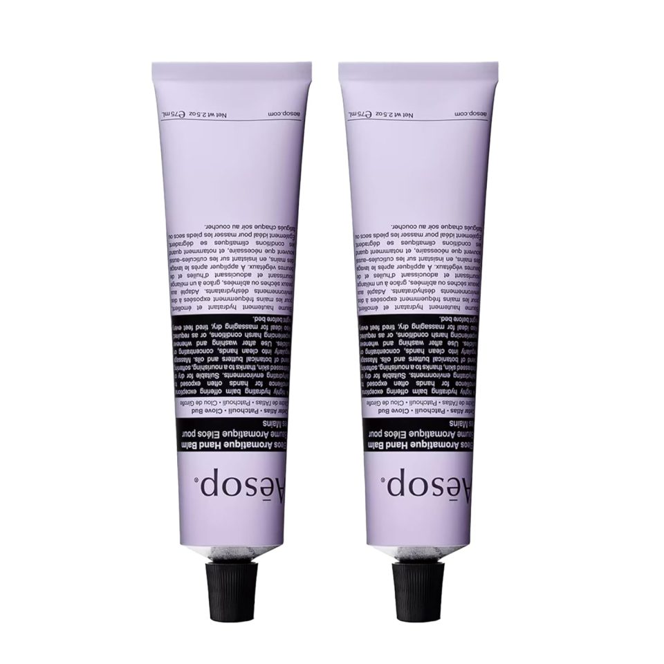 Aesop Eleos Aromatique Travel Size Hand Balm | Shea Butter and Coconut Oil to Nourish Dry. Cracked Hands | Lotion Made with Skin-Calming Essential Oils | 2.4 oz / 75 mL (Pack of 2)
