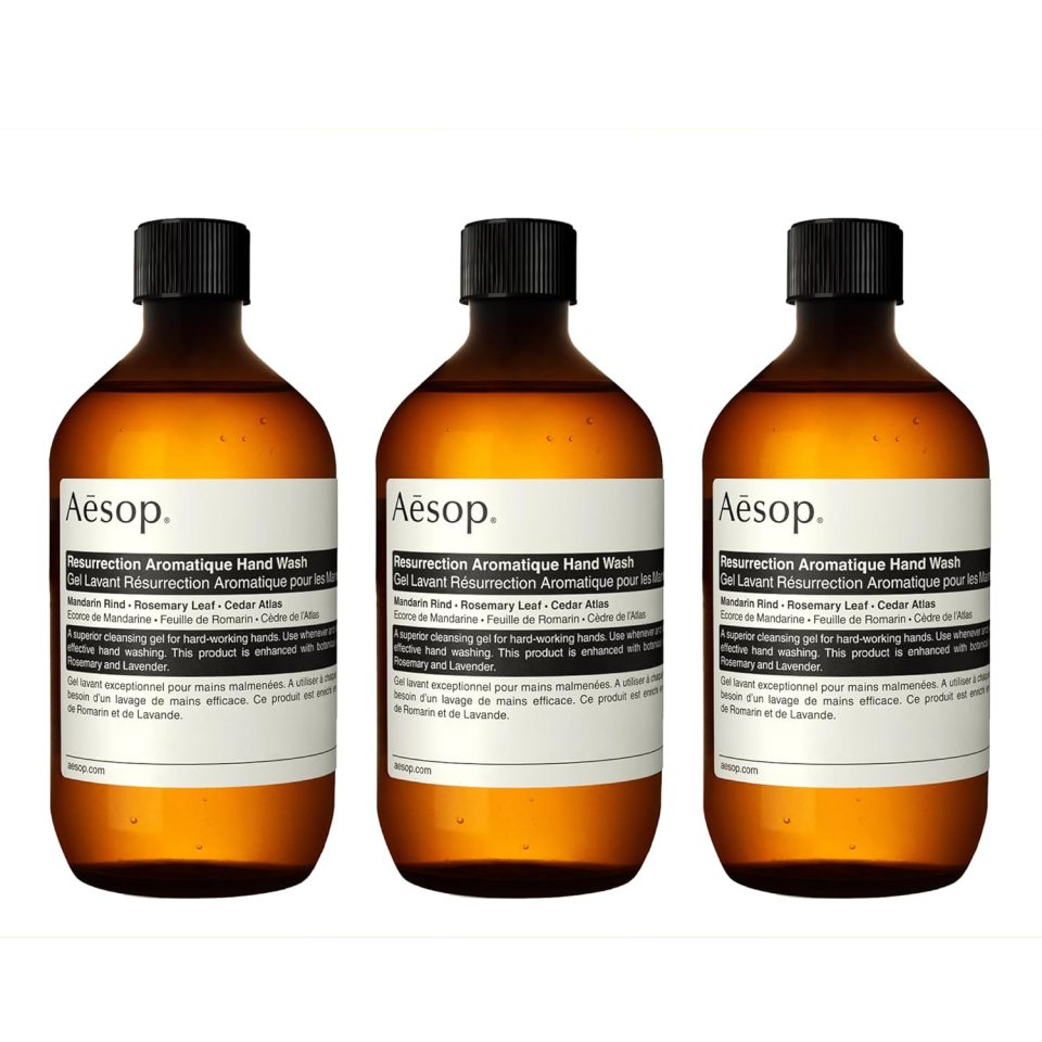 Aesop Resurrection Aromatique Hand Wash Refill | Gentle Cleanser with Orange. Rosemary and Lavender Oils | 500mL / 16.9 oz (Pack of 3)