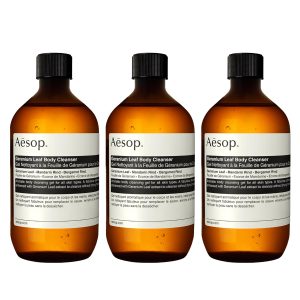 Aesop Geranium Leaf Body Cleanser Refill | Invigorating Gentle Cleansing Gel | Green. Citrus. Fresh | 16.9 fl oz (Pack of 3)