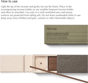 Aesop Kagerou Aromatique Incense | Earthy & Smoky Vetiver Scent | Includes Kanuma Pumice Holder | 30-Minute Burn Time | Green. Herbaceous. Woody Aroma | 33 Sticks
